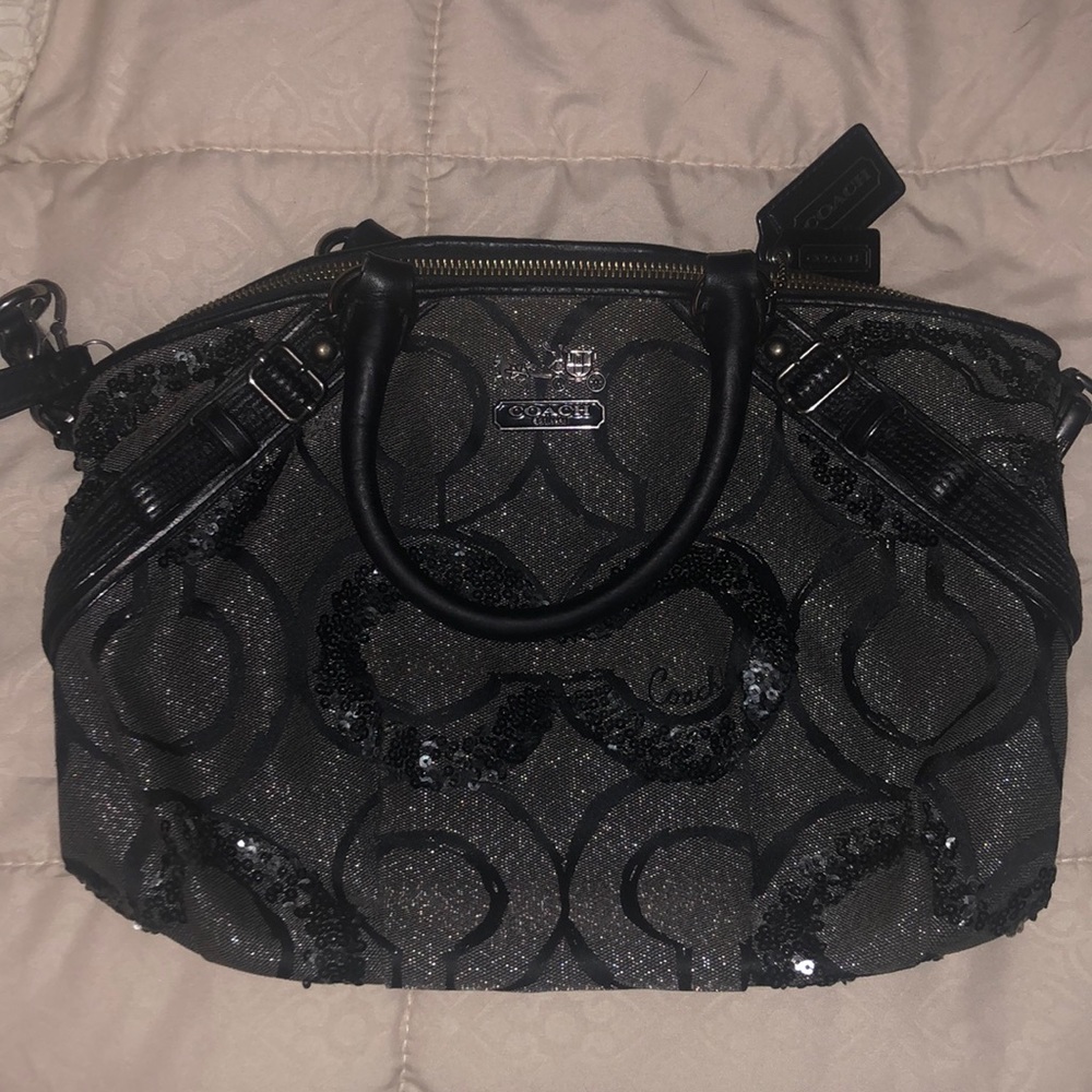 Coach shoulder purse. Black with black sequins. Removable shoulder strap